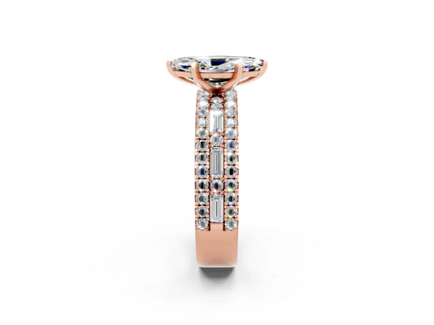 Rose gold Marquise Cut Moissanite Solitaire Ring with Pavé and Channel Set Band_2