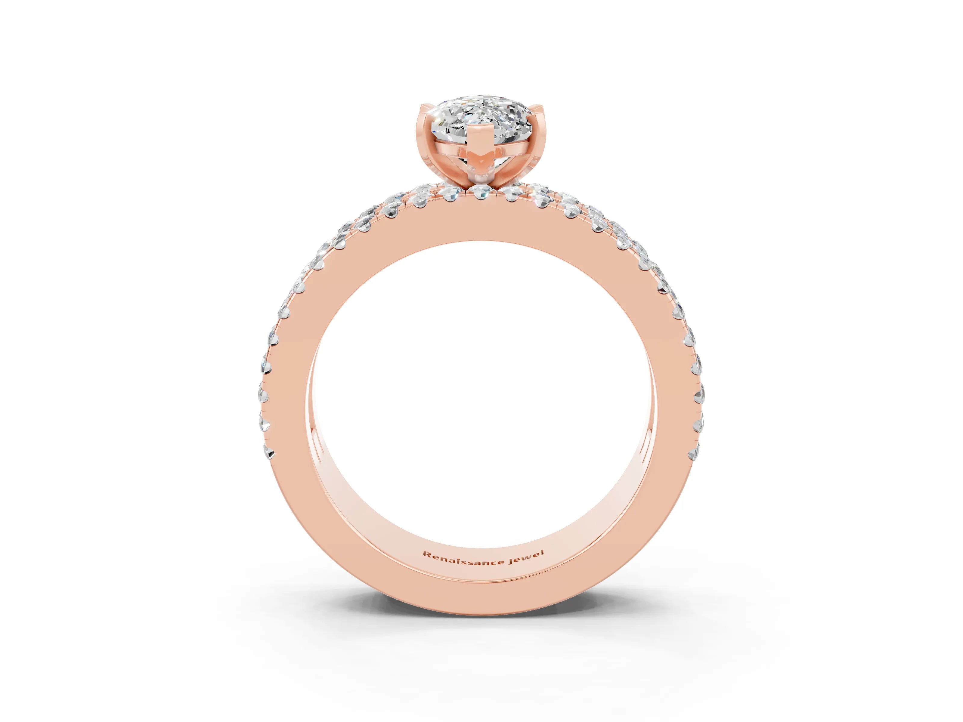 Rose gold Marquise Cut Moissanite Solitaire Ring with Pavé and Channel Set Band_3