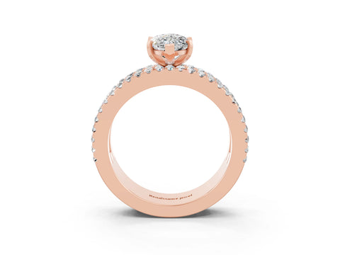 Rose gold Marquise Cut Moissanite Solitaire Ring with Pavé and Channel Set Band_3