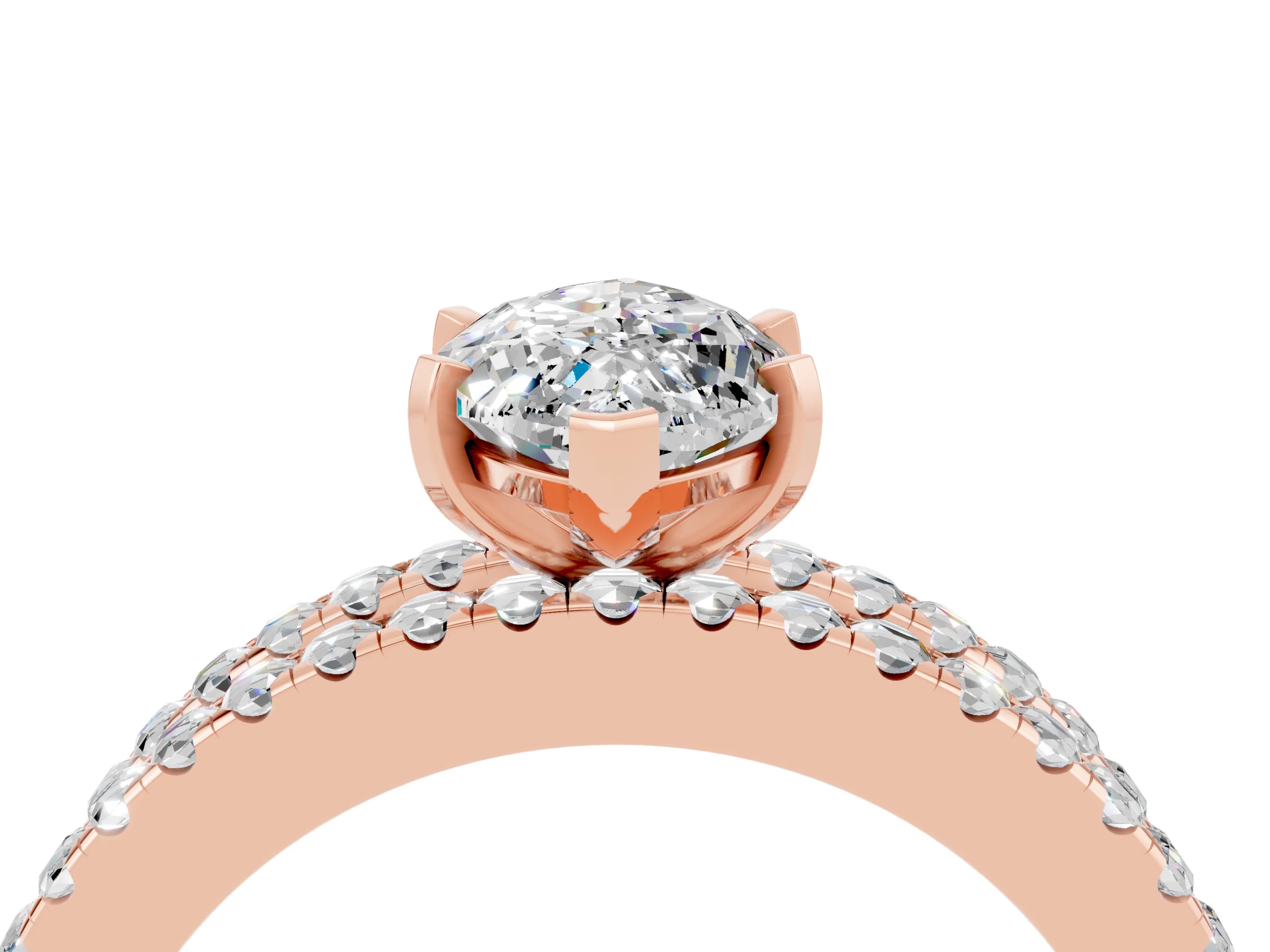 Rose gold Marquise Cut Moissanite Solitaire Ring with Pavé and Channel Set Band_4