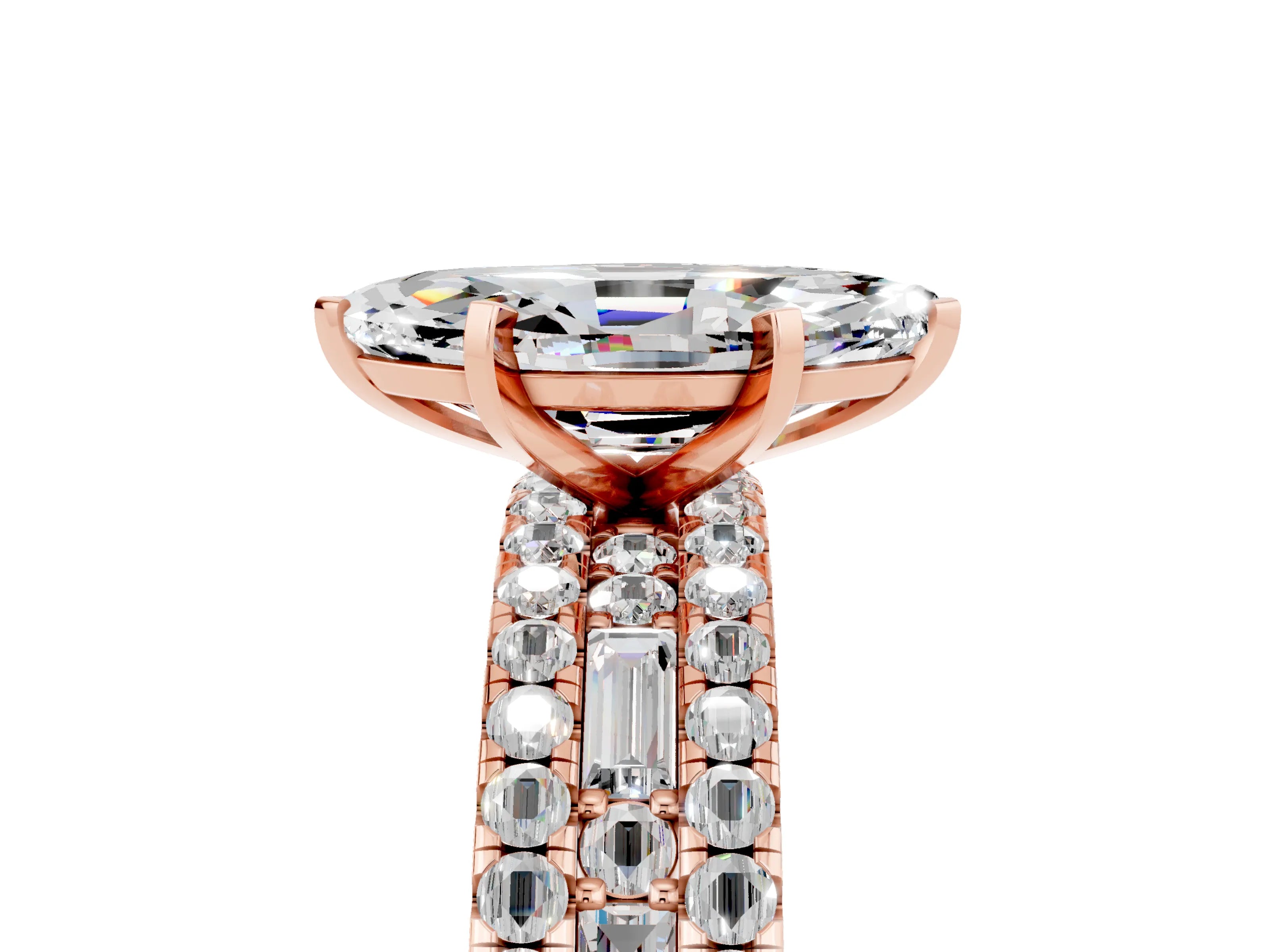 Rose gold Marquise Cut Moissanite Solitaire Ring with Pavé and Channel Set Band_5