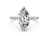 Rose gold Marquise Cut Moissanite Solitaire Ring with Pave Band and Four Prong Setting_24