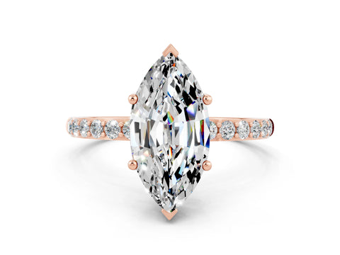 Rose gold Marquise Cut Moissanite Solitaire Ring with Pave Band and Four Prong Setting_24