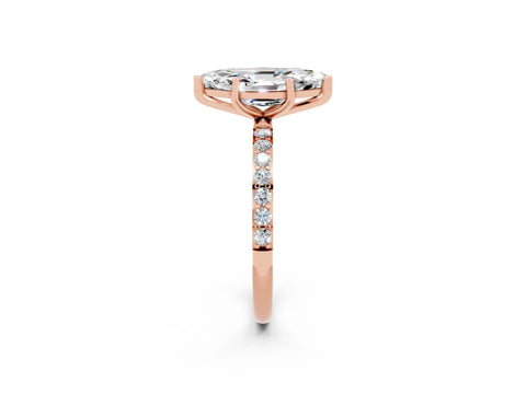 Rose gold Marquise Cut Moissanite Solitaire Ring with Pave Band and Four Prong Setting_26
