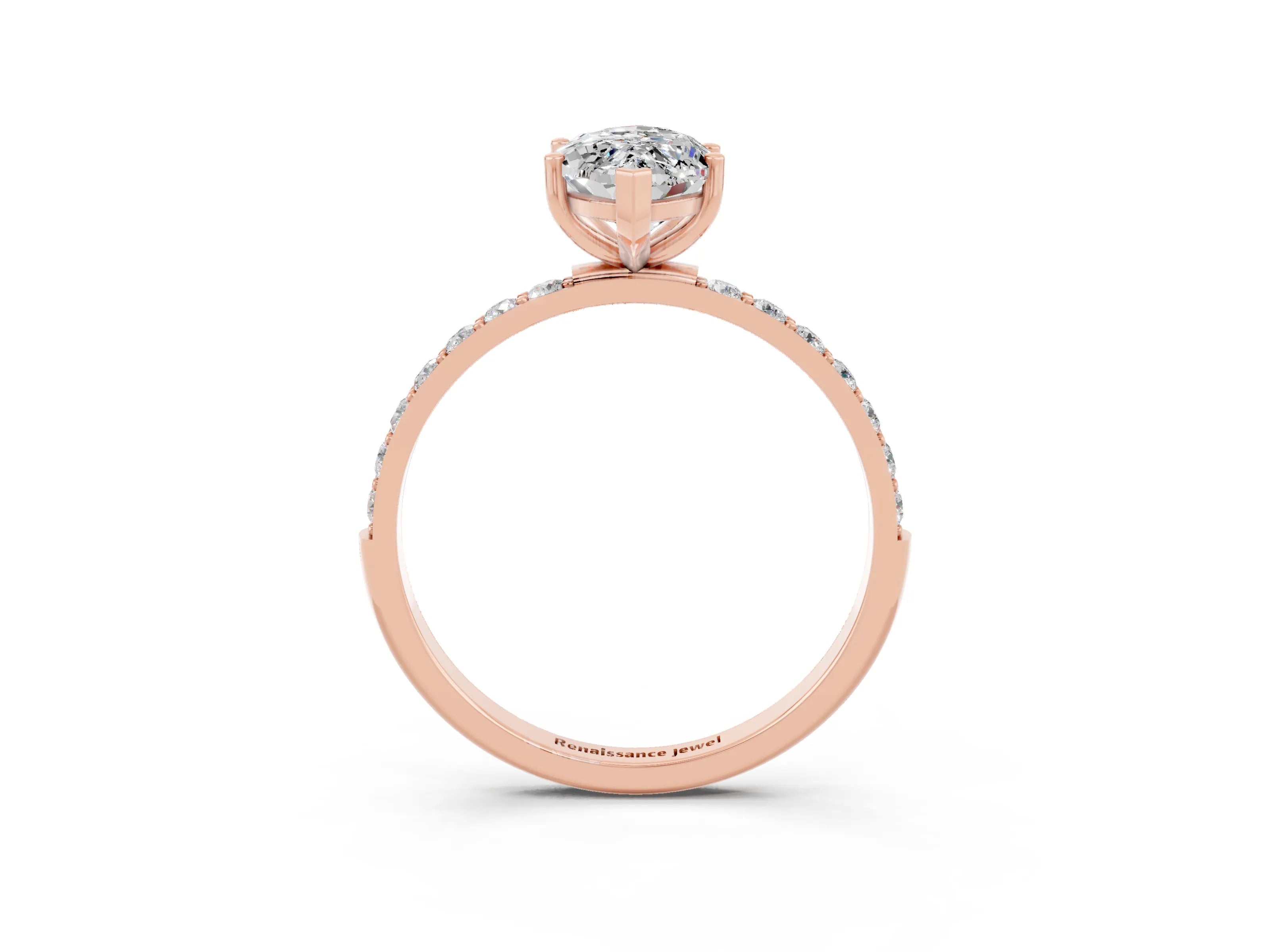 Rose gold Marquise Cut Moissanite Solitaire Ring with Pave Band and Four Prong Setting_27