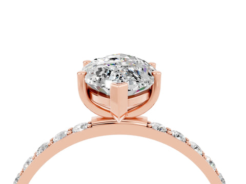 Rose gold Marquise Cut Moissanite Solitaire Ring with Pave Band and Four Prong Setting_28