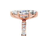 Rose gold Marquise Cut Moissanite Solitaire Ring with Pave Band and Four Prong Setting_29