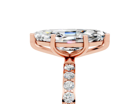 Rose gold Marquise Cut Moissanite Solitaire Ring with Pave Band and Four Prong Setting_29
