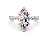 Rose gold Marquise Cut Moissanite Solitaire Ring with Round  Pavé Band and Four-Prong Setting_42
