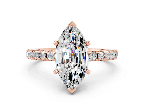 Rose gold Marquise Cut Moissanite Solitaire Ring with Round  Pavé Band and Four-Prong Setting_42