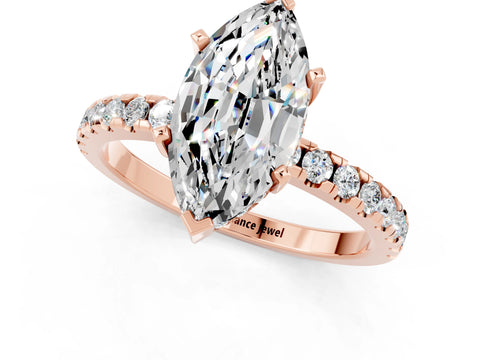 Rose gold Marquise Cut Moissanite Solitaire Ring with Round  Pavé Band and Four-Prong Setting_43