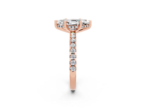 Rose gold Marquise Cut Moissanite Solitaire Ring with Round  Pavé Band and Four-Prong Setting_44