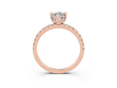 Rose gold Marquise Cut Moissanite Solitaire Ring with Round  Pavé Band and Four-Prong Setting_45