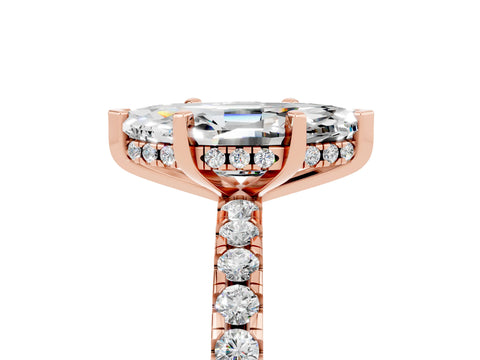 Rose gold Marquise Cut Moissanite Solitaire Ring with Round  Pavé Band and Four-Prong Setting_47