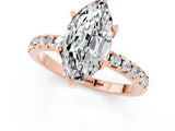 Rose gold Marquise Cut Moissanite Solitaire Ring with Round  Pavé Band and Four-Prong Setting_55