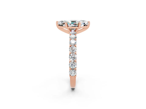 Rose gold Marquise Cut Moissanite Solitaire Ring with Shared Prong Pavé Band and Four-Prong Setting_2