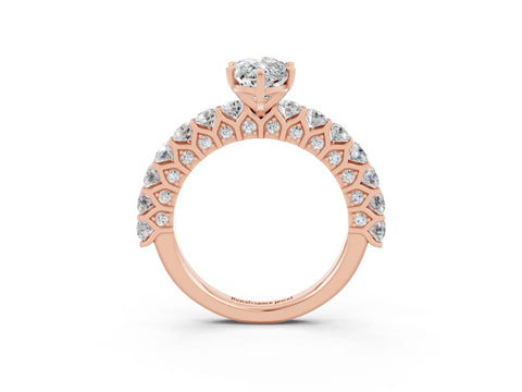 Rose gold Marquise Cut Moissanite Solitaire Ring with Shared Prong Pavé Band and Four-Prong Setting_3