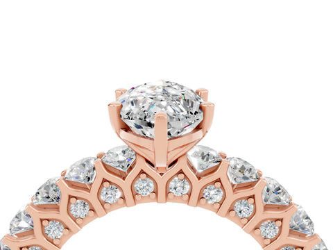 Rose gold Marquise Cut Moissanite Solitaire Ring with Shared Prong Pavé Band and Four-Prong Setting_4
