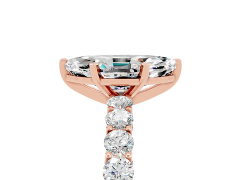 Rose gold Marquise Cut Moissanite Solitaire Ring with Shared Prong Pavé Band and Four-Prong Setting_5