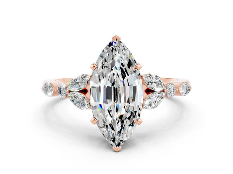 Rose gold Marquise Cut Moissanite Solitaire Ring with Side Stones and Four-Prong Setting_12