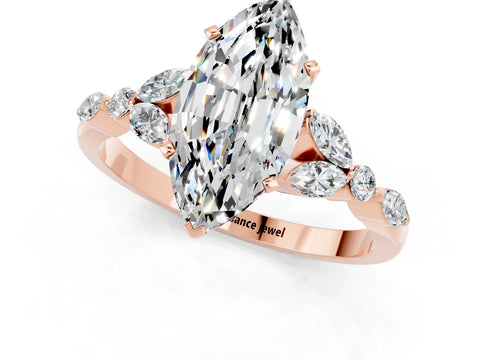 Rose gold Marquise Cut Moissanite Solitaire Ring with Side Stones and Four-Prong Setting_13