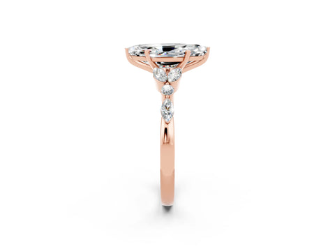Rose gold Marquise Cut Moissanite Solitaire Ring with Side Stones and Four-Prong Setting_14