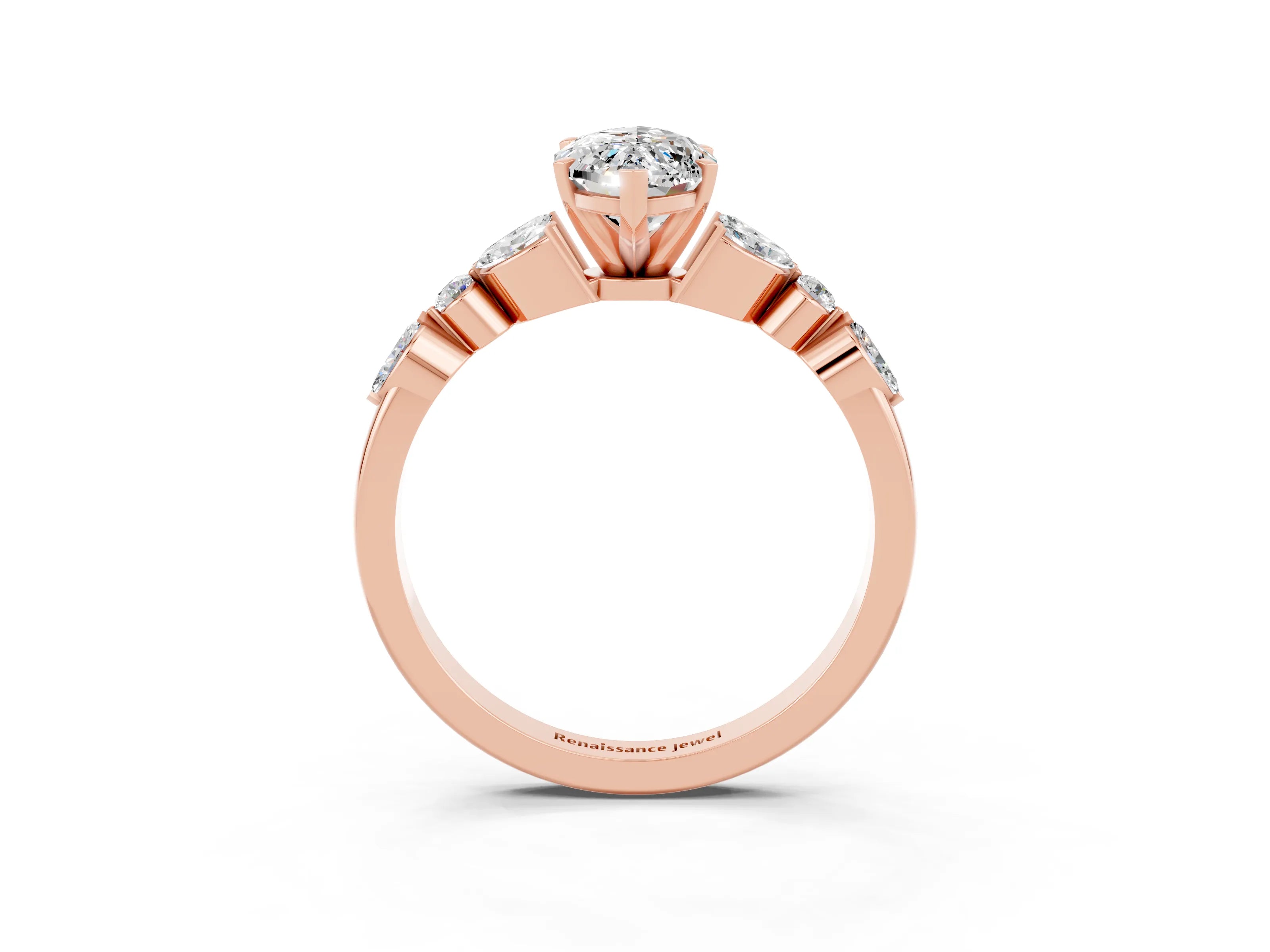 Rose gold Marquise Cut Moissanite Solitaire Ring with Side Stones and Four-Prong Setting_15