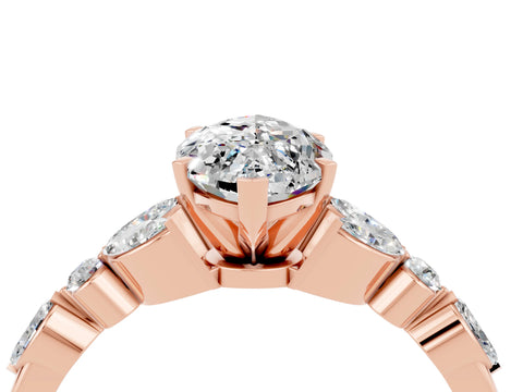 Rose gold Marquise Cut Moissanite Solitaire Ring with Side Stones and Four-Prong Setting_16