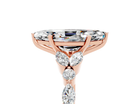 Rose gold Marquise Cut Moissanite Solitaire Ring with Side Stones and Four-Prong Setting_17