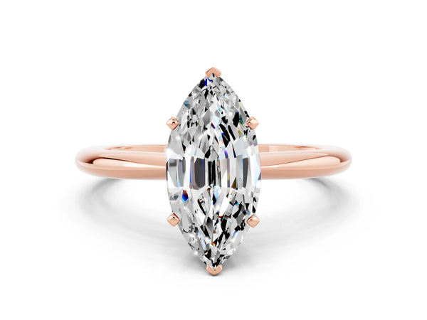 Rose gold Marquise Cut Moissanite Solitaire Ring with Six-Prong Setting and Classic Band
