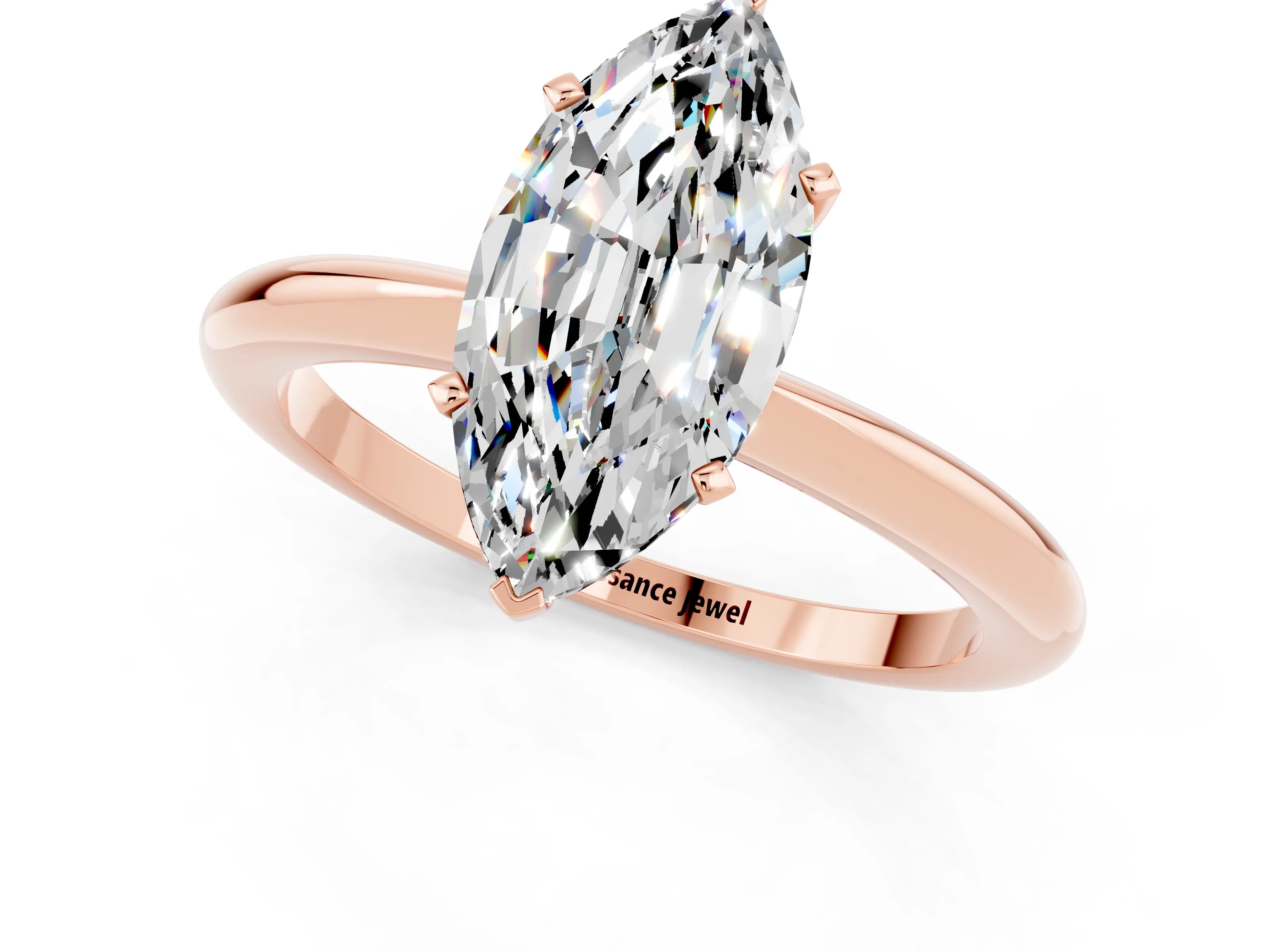 Rose gold Marquise Cut Moissanite Solitaire Ring with Six-Prong Setting and Classic Band_1