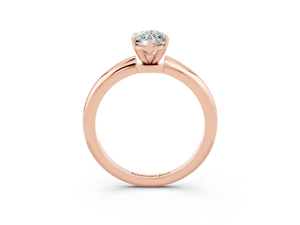 Rose gold Marquise Cut Moissanite Solitaire Ring with Six-Prong Setting and Classic Band
