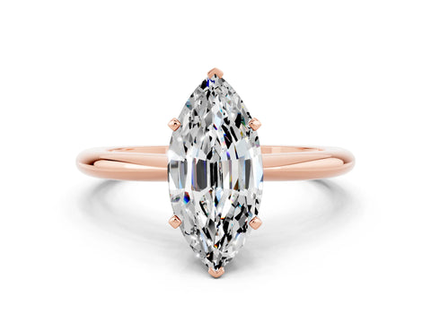 Rose gold Marquise Cut Moissanite Solitaire Ring with Six-Prong Setting and Classic Band