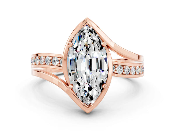 Rose gold Marquise Cut Moissanite Solitaire Ring with Split Shank and Prong Setting