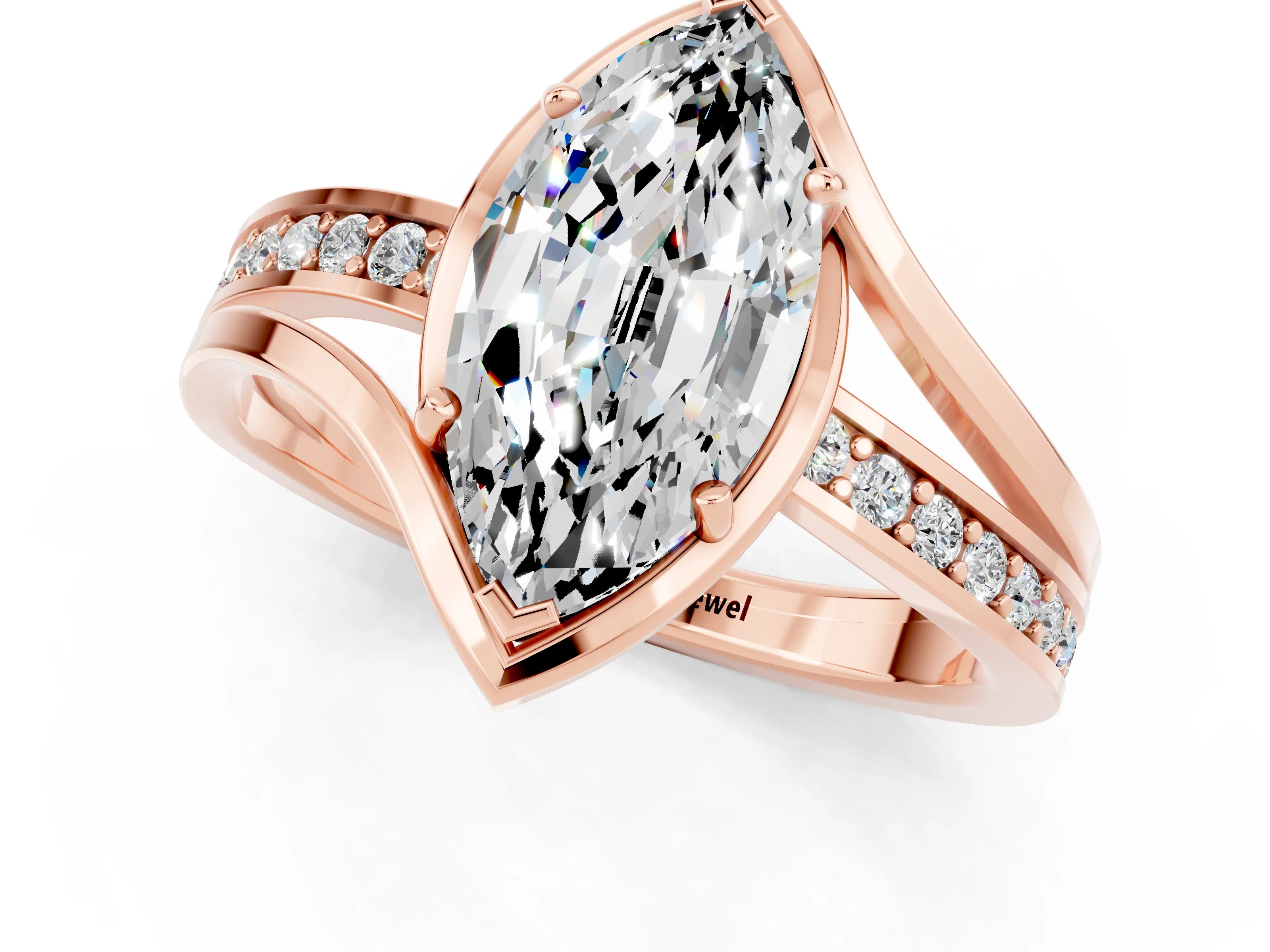 Rose gold Marquise Cut Moissanite Solitaire Ring with Split Shank and Prong Setting_1