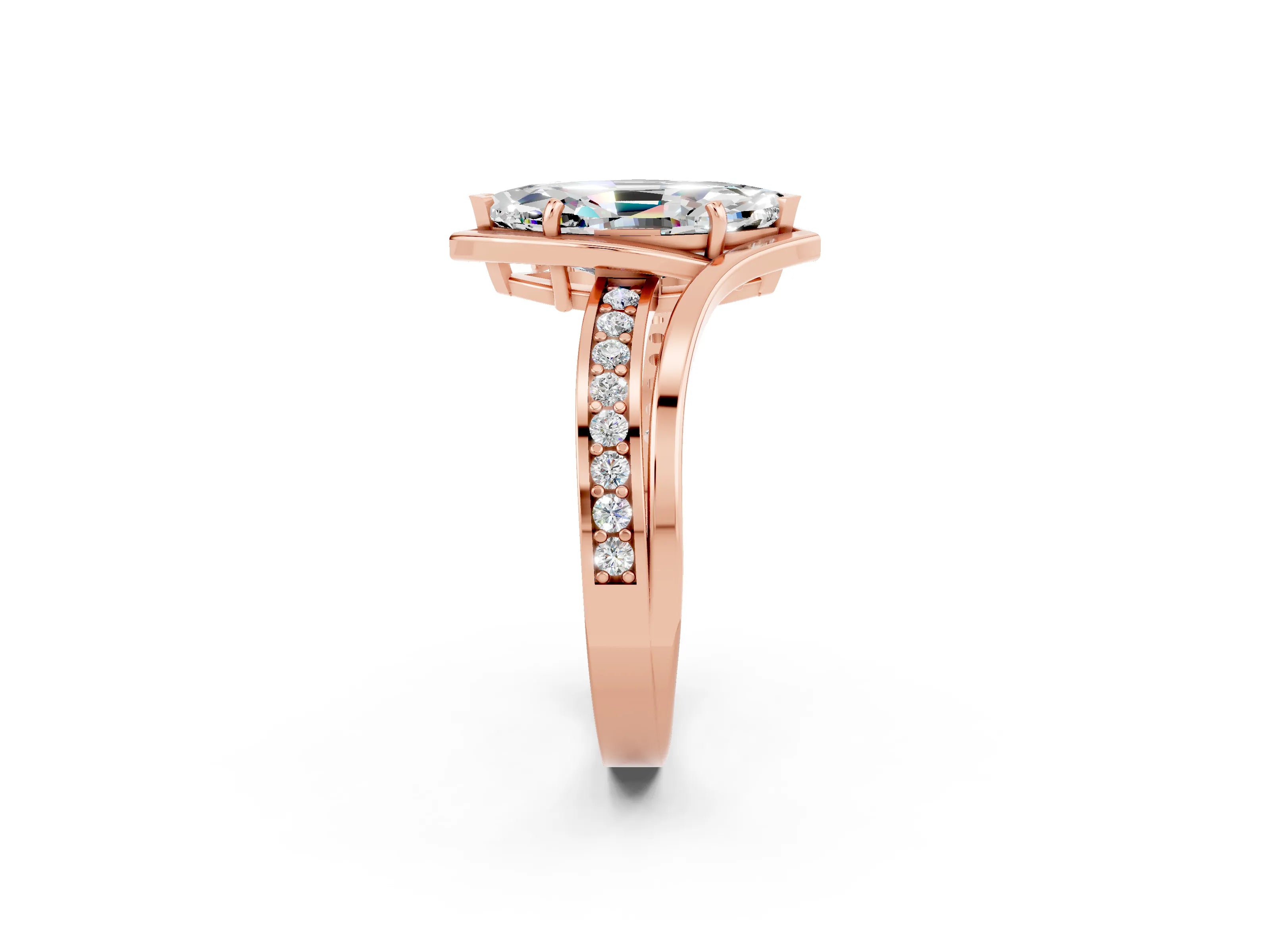 Rose gold Marquise Cut Moissanite Solitaire Ring with Split Shank and Prong Setting_2