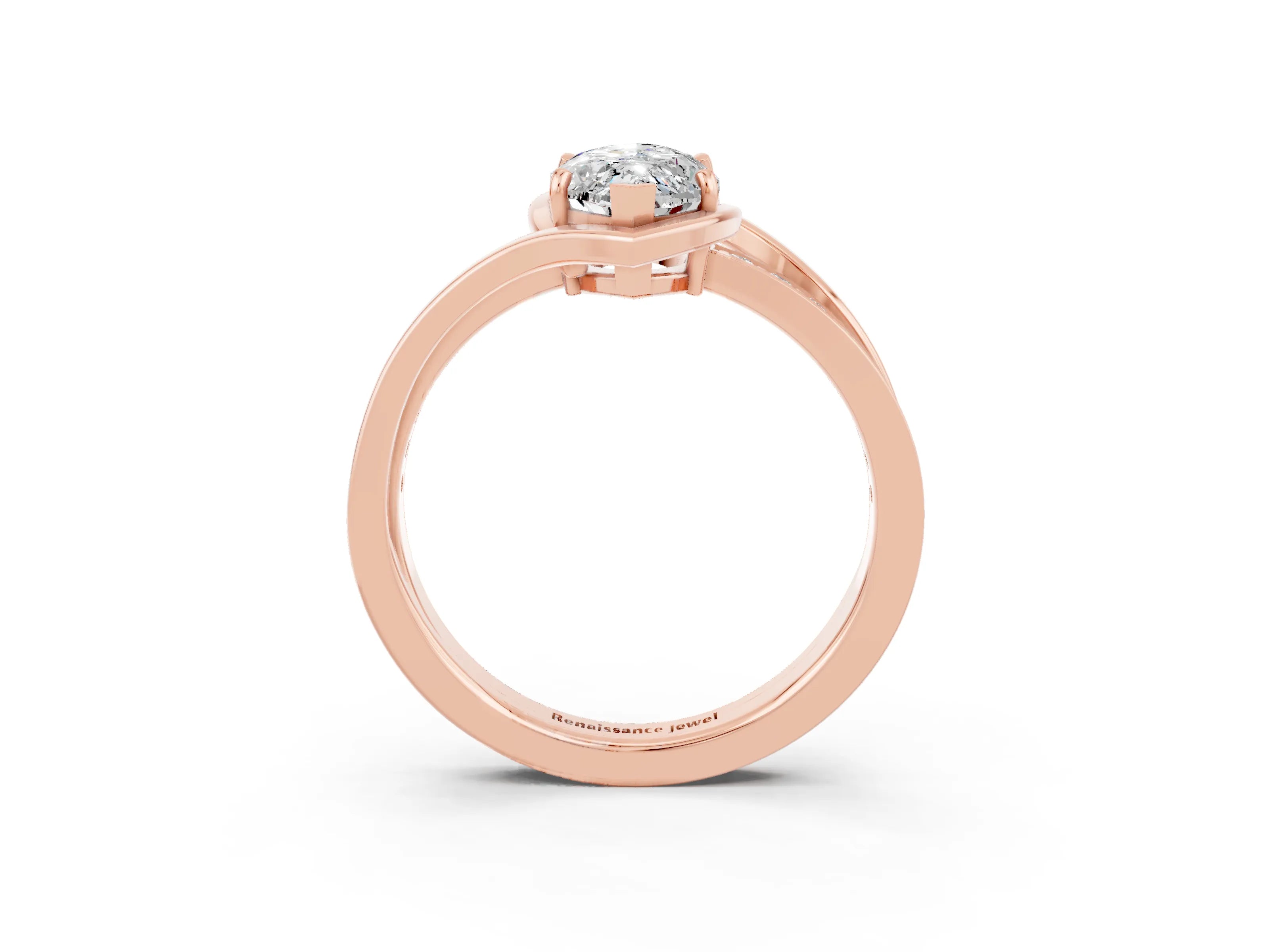 Rose gold Marquise Cut Moissanite Solitaire Ring with Split Shank and Prong Setting_3