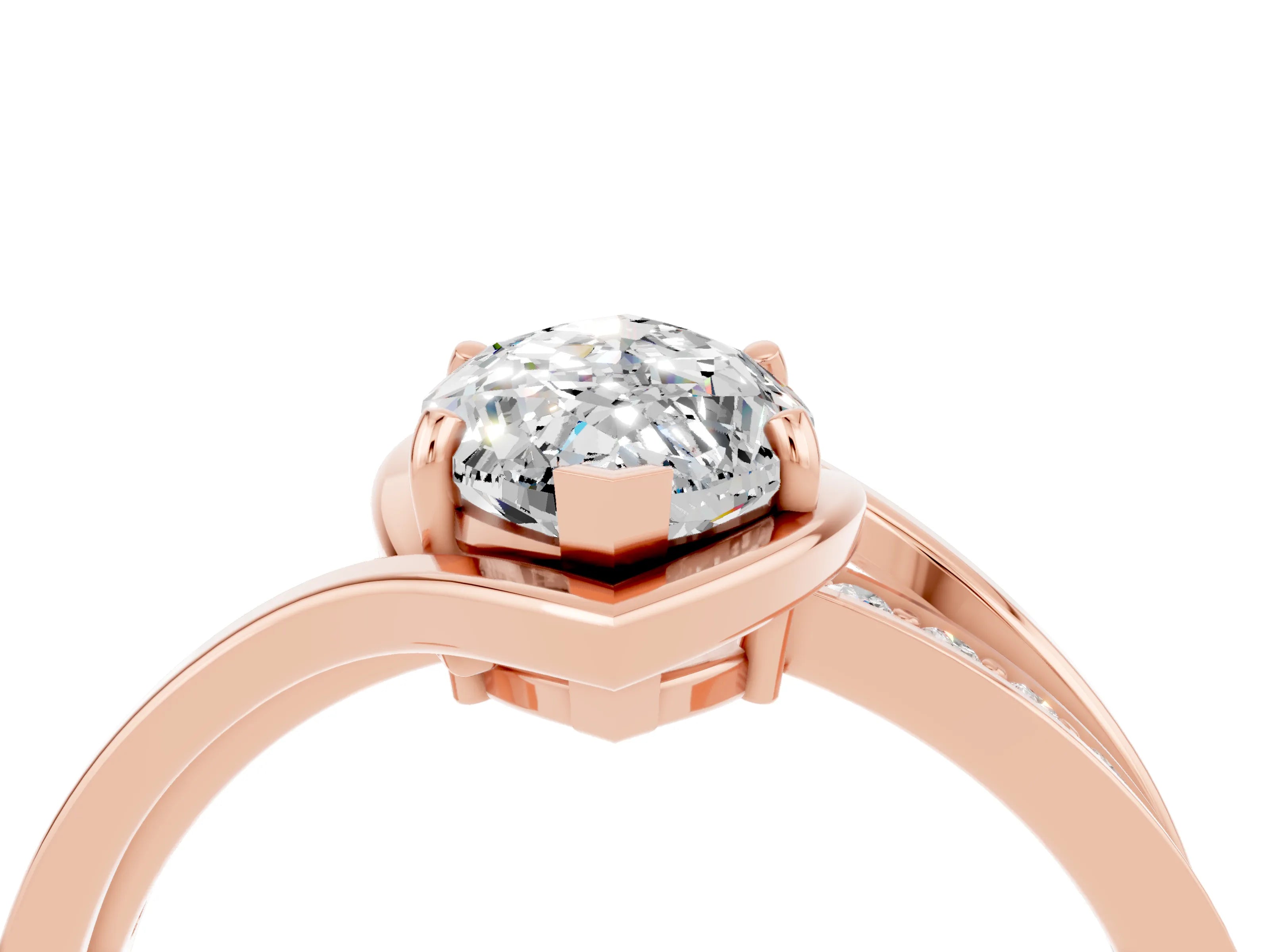 Rose gold Marquise Cut Moissanite Solitaire Ring with Split Shank and Prong Setting_4