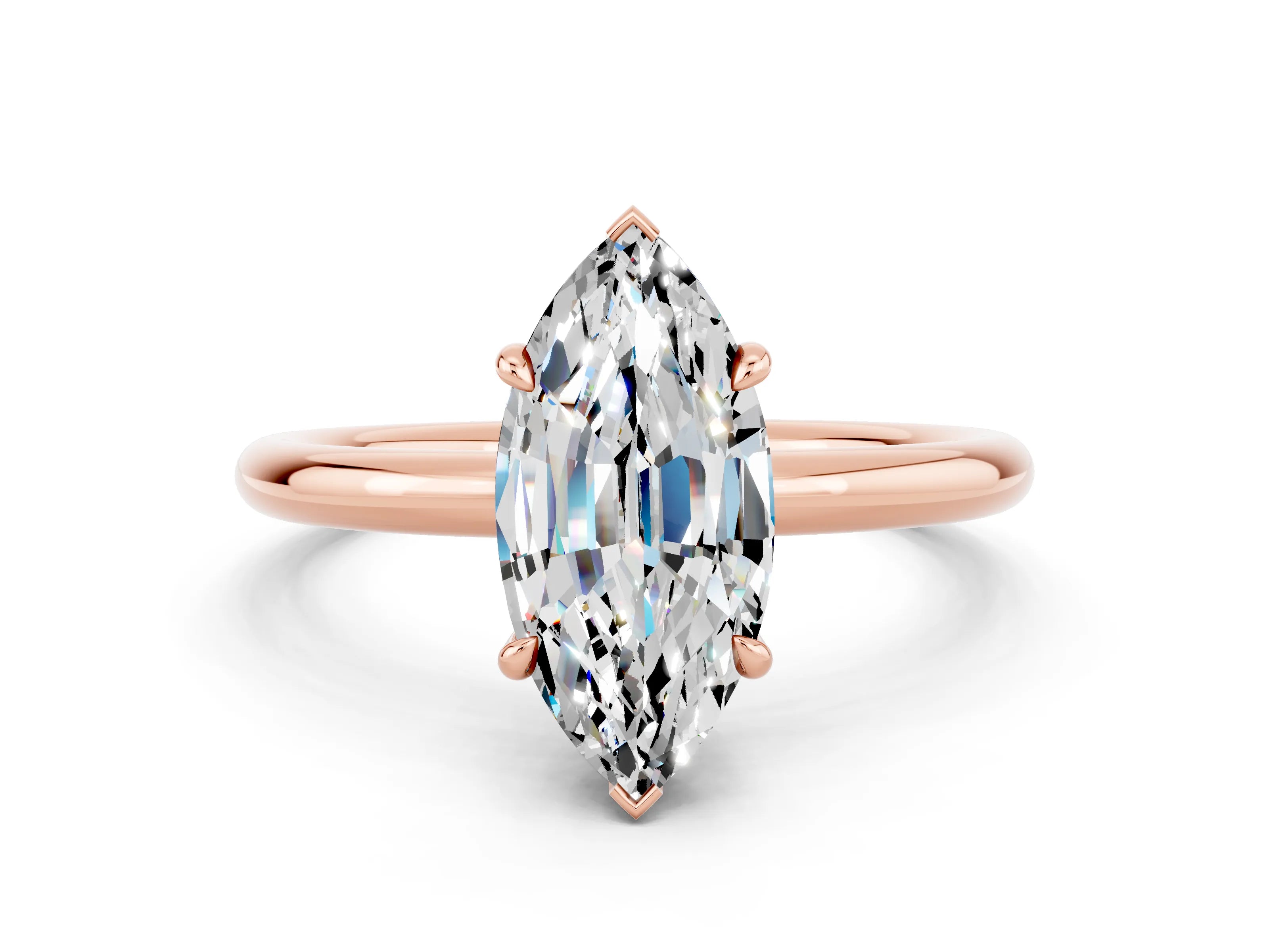 Rose gold Marquise Cut Moissanite Solitaire Ring with Thin Band and Four-Prong Setting_12