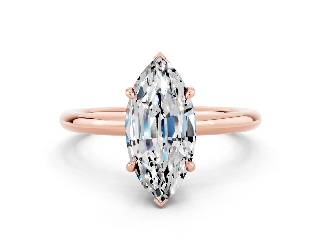 Rose gold Marquise Cut Moissanite Solitaire Ring with Thin Band and Four-Prong Setting_12
