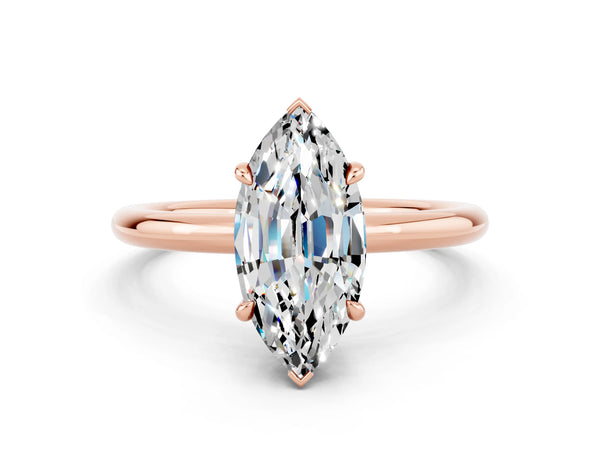 Rose gold Marquise Cut Moissanite Solitaire Ring with Thin Band and Four-Prong Setting