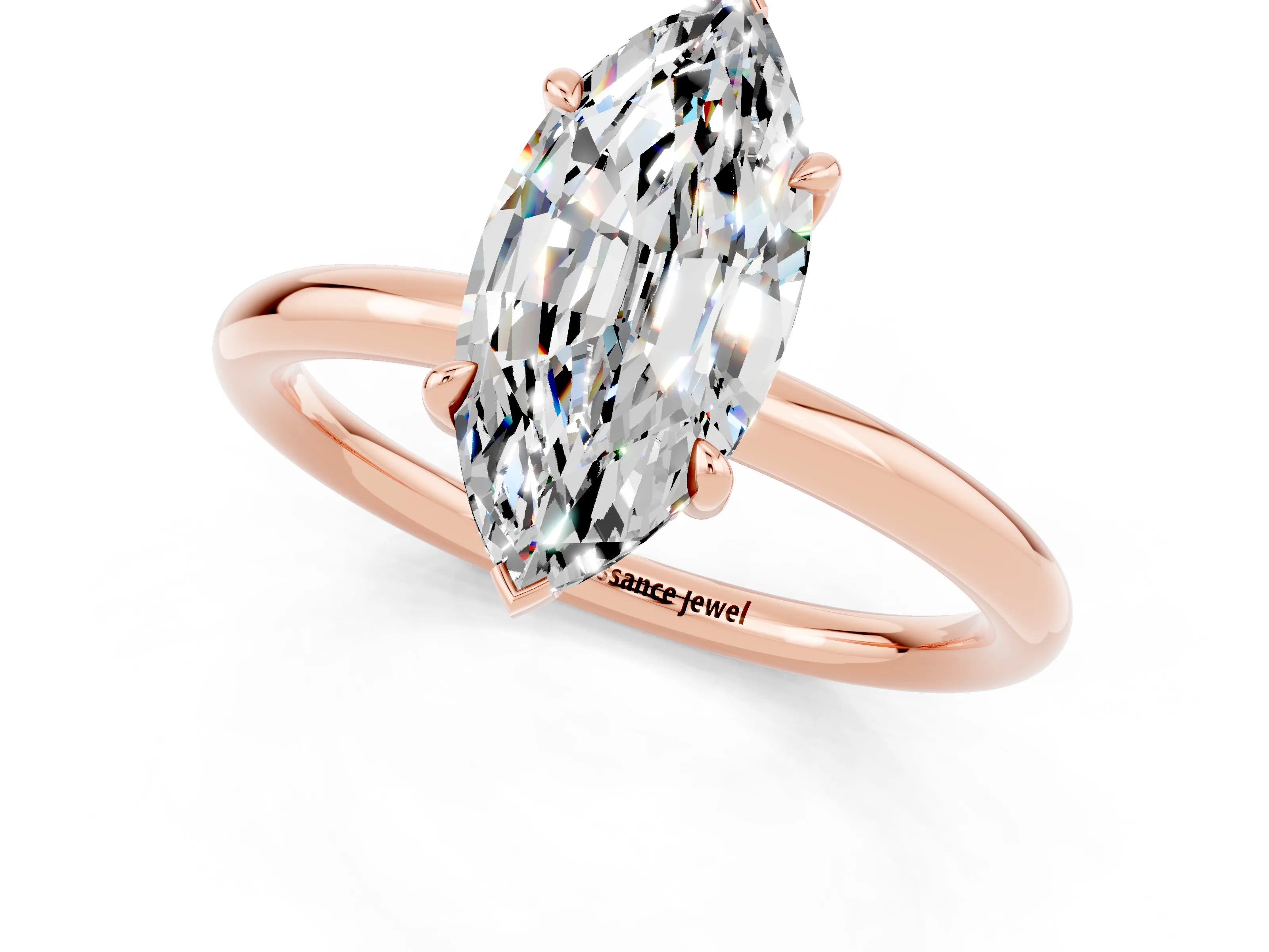 Rose gold Marquise Cut Moissanite Solitaire Ring with Thin Band and Four-Prong Setting_13