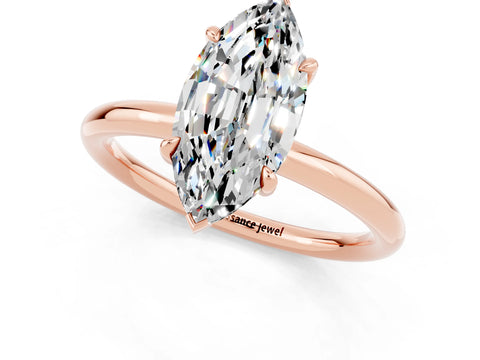 Rose gold Marquise Cut Moissanite Solitaire Ring with Thin Band and Four-Prong Setting_13