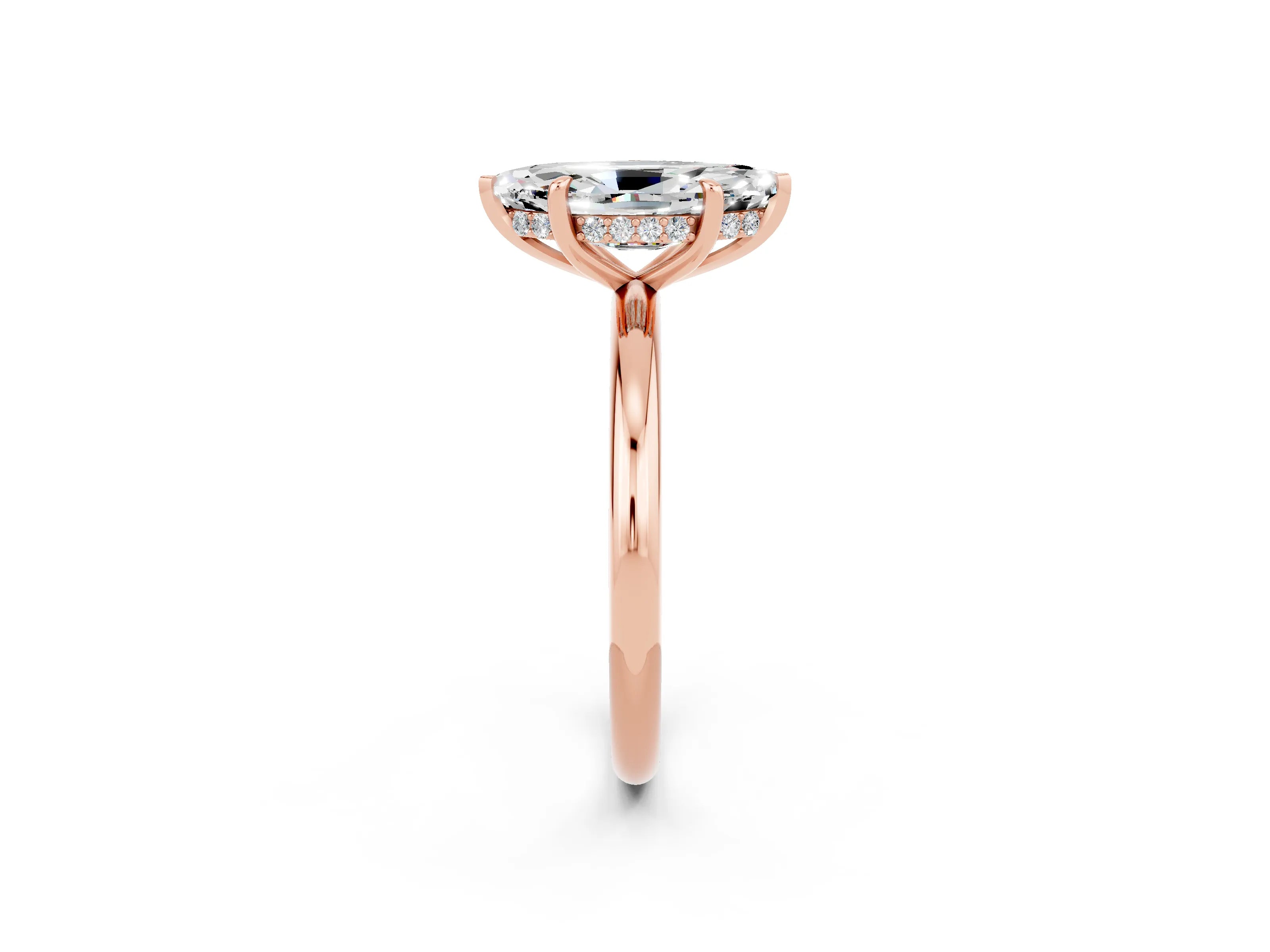Rose gold Marquise Cut Moissanite Solitaire Ring with Thin Band and Four-Prong Setting_14