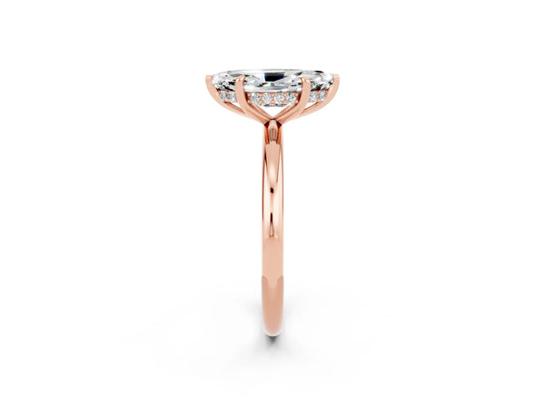 Rose gold Marquise Cut Moissanite Solitaire Ring with Thin Band and Four-Prong Setting