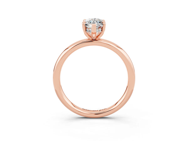 Rose gold Marquise Cut Moissanite Solitaire Ring with Thin Band and Four-Prong Setting