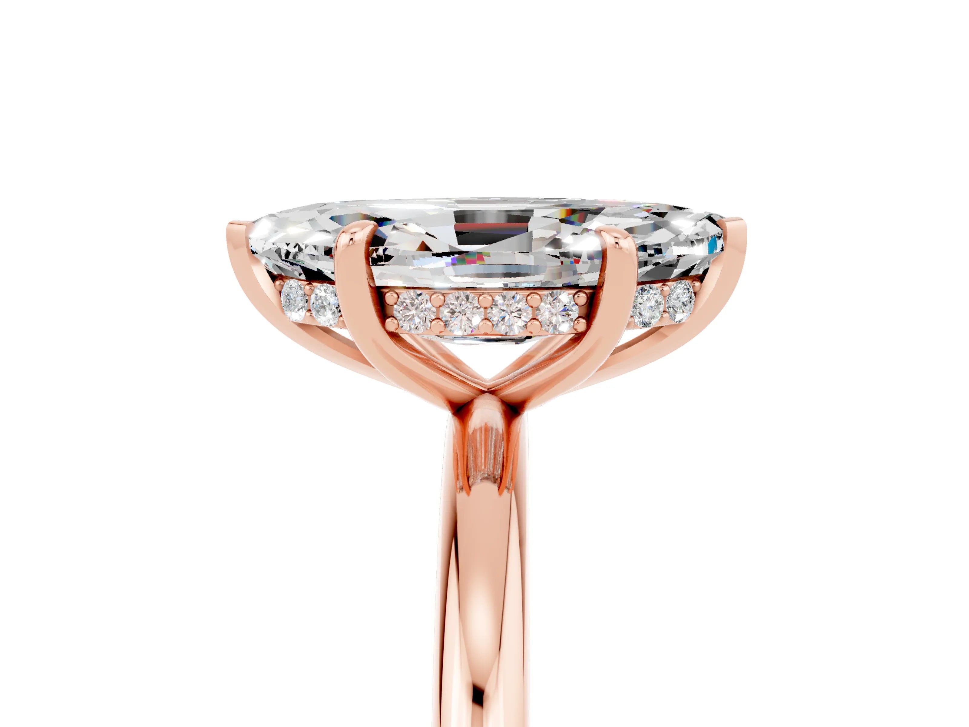 Rose gold Marquise Cut Moissanite Solitaire Ring with Thin Band and Four-Prong Setting_17