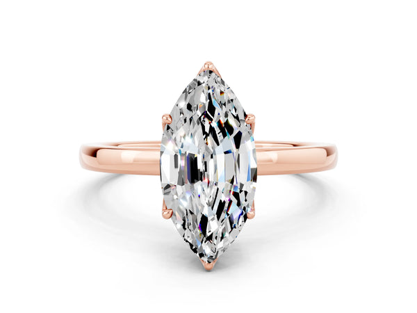 Rose gold Marquise Cut Moissanite Solitaire Ring with Thin Band and Prong Setting