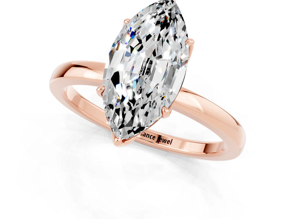 Rose gold Marquise Cut Moissanite Solitaire Ring with Thin Band and Prong Setting