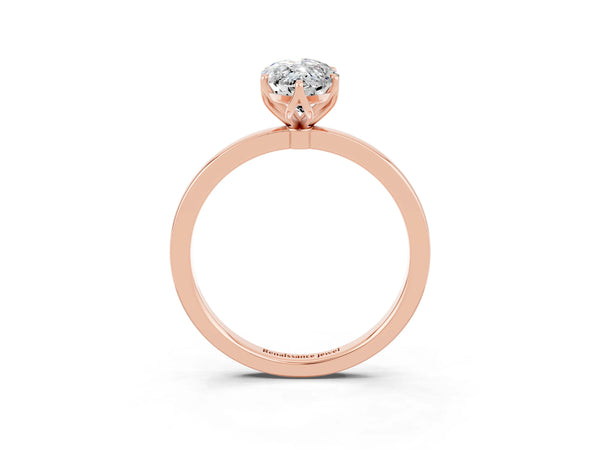 Rose gold Marquise Cut Moissanite Solitaire Ring with Thin Band and Prong Setting